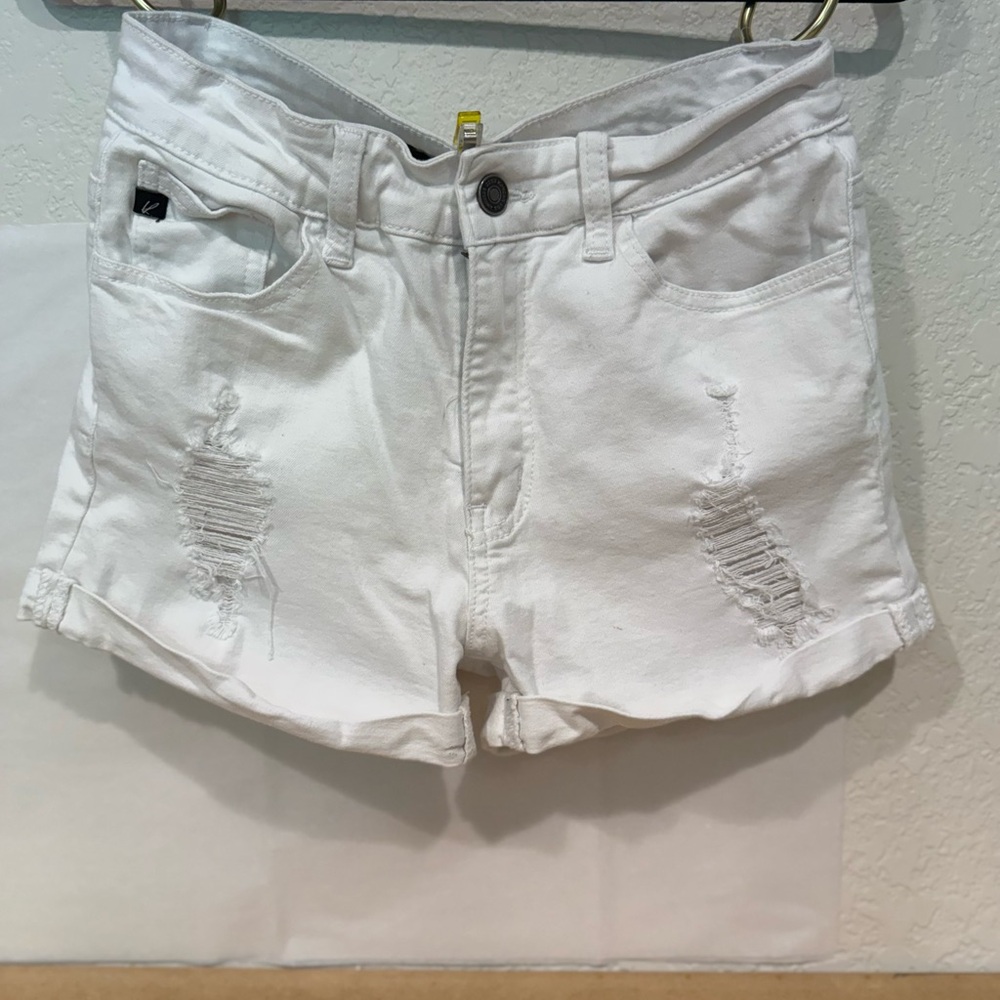 Women's White Distressed Denim Shorts